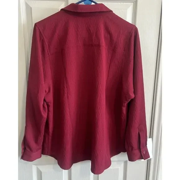 Chico's Women's Button-Up Long Sleeve Shirt Maroon Size 1 Medium Classiccore - Picture 2 of 7